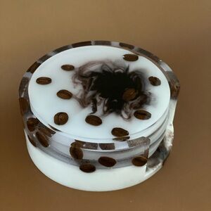 Handmade epoxy resin coasters with real coffee beans